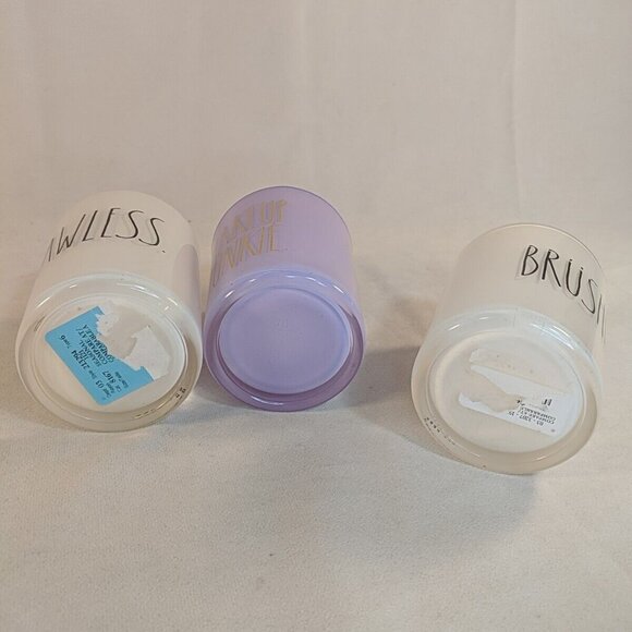 Rae Dunn 3 Set Makeup Junkie Brushes Glass Cup Holders Flawless White Purple - Picture 15 of 15